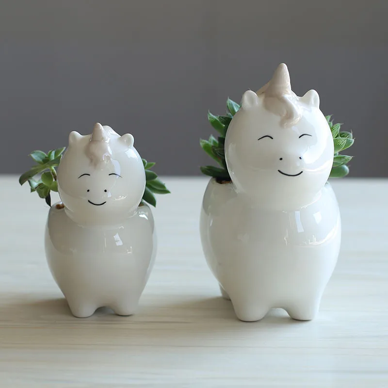 Небольшой скандинавском стиле сочные цветочный горшок белого цвета с принтом из мультфильма, с цветами и животными, керамический цветочный горшок