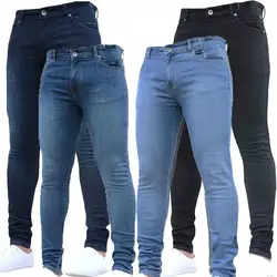 RTS cheap stock tight leg jeans Skinny Biker Jeans Taped Slim Fit Denim Pants motorcycles wrinkles pants Knee Hole Jeans
