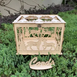 christmas deer wooden wedding card box hollow box with lock for card sign and gift card