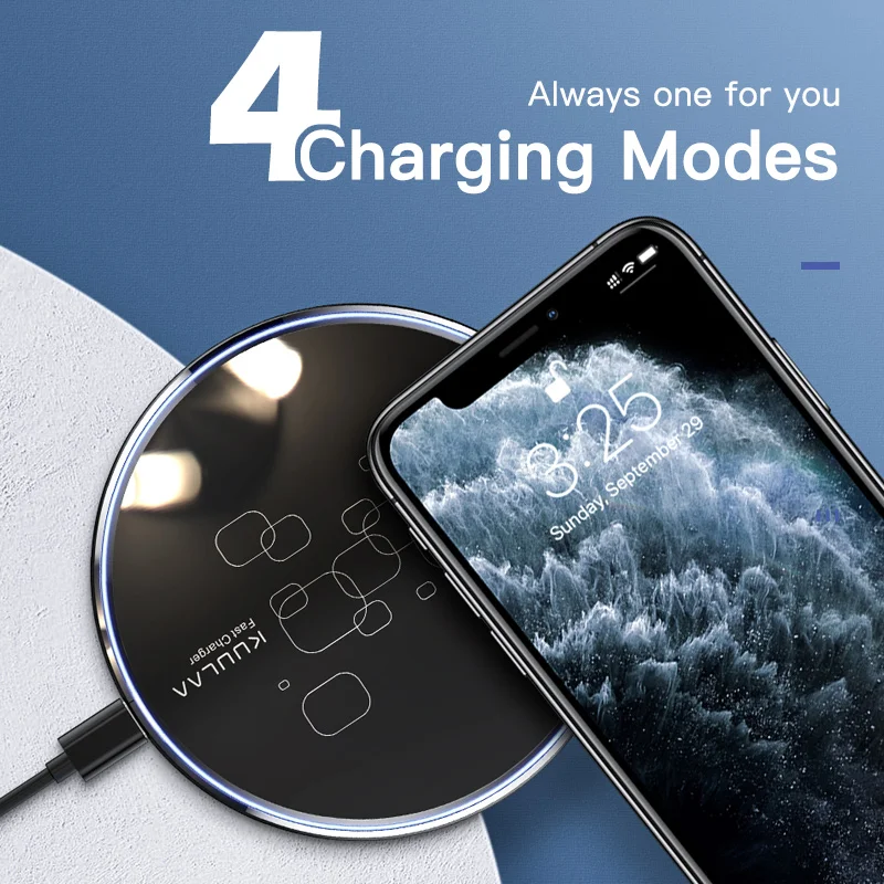 KUULAA Portable Type C Mirror Effect Cell 15W Fast Charging Smart Mobile Cellular Usb C Wireless Charger For iPhone 12