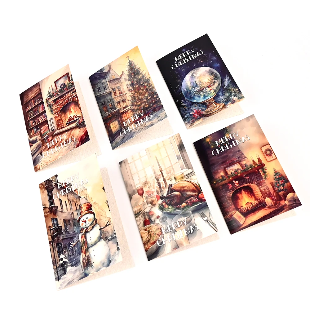 Custom Design Colorful Writable Christmas Greeting Gift Cards Thank You Cards Set with Envelopes and Stickers