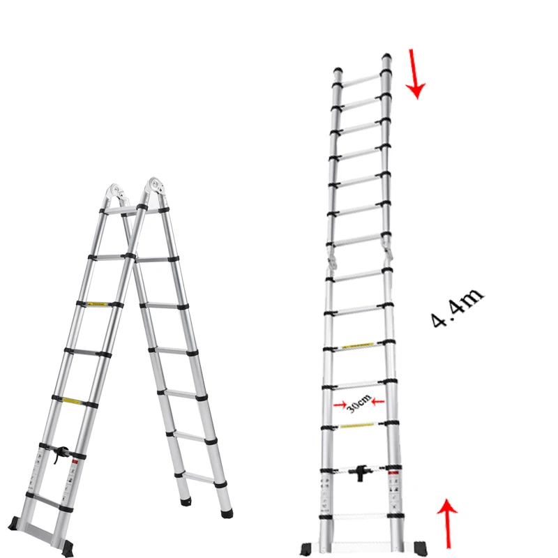 Folding extension aluminum step ladder telescoping outdoor warehouse foldable anti-skip ladder