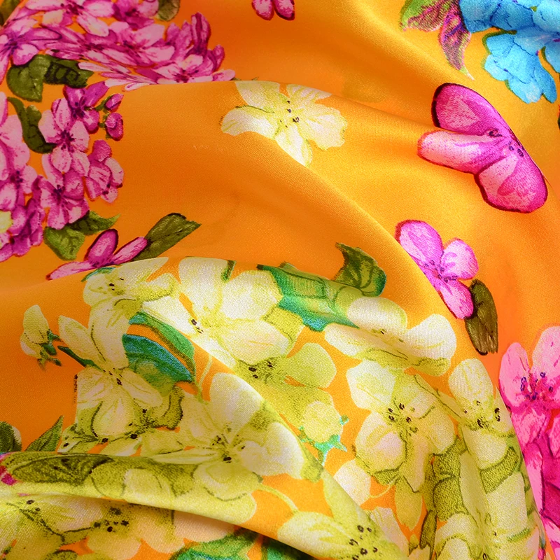 
chinese pattern elegant floral print crepe satin pure silk satin fabric for wedding dress 