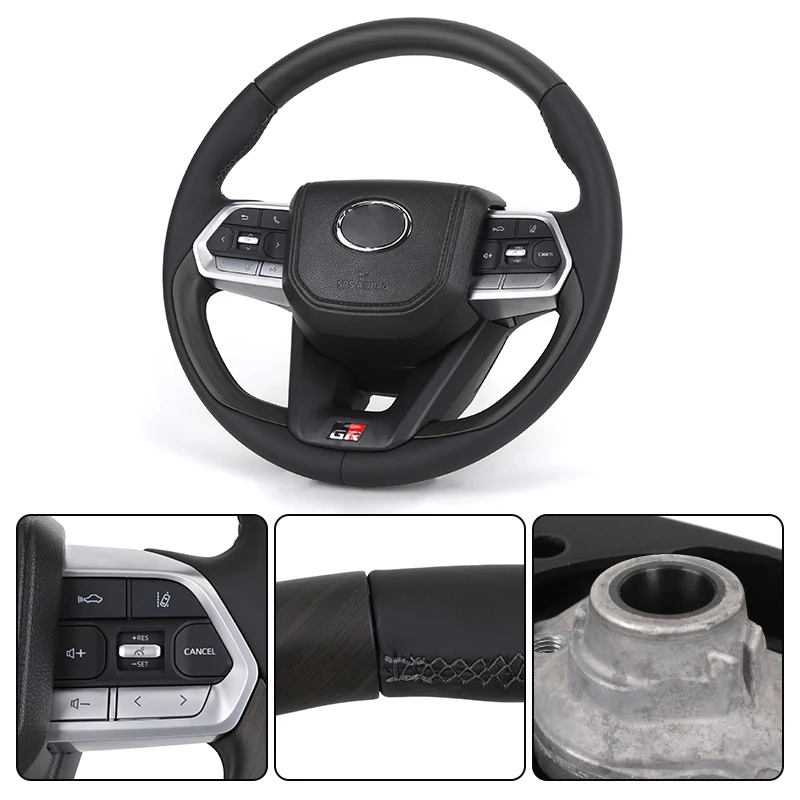Custom GR Style Black Leather Wooden Steering Wheel for Toyota Corolla 4Runner Crown RAV4 Fortuner Yaris Prius Lexus Lx570 GX470