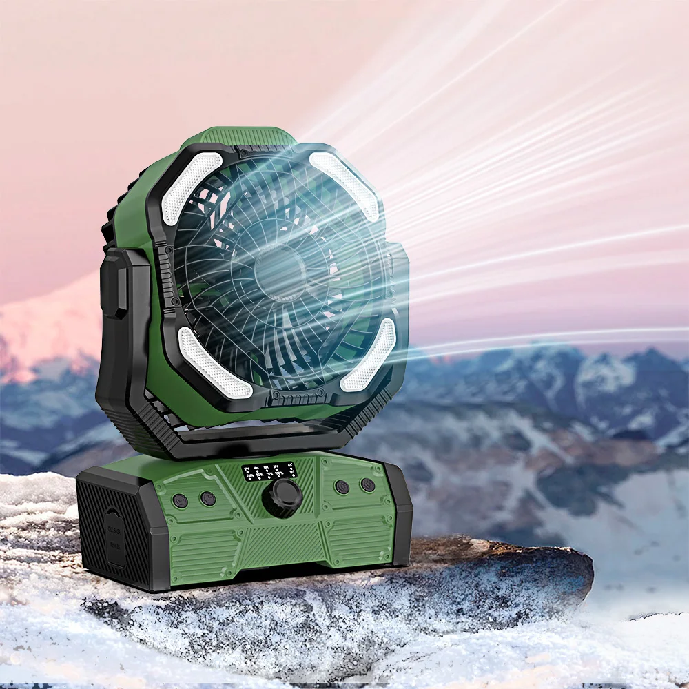 Outdoor Camping Fan 30000mAh Rechargeable Fan With LED Light Hook Rotatable Remote Control Outdoor Desk Fan For Fishing