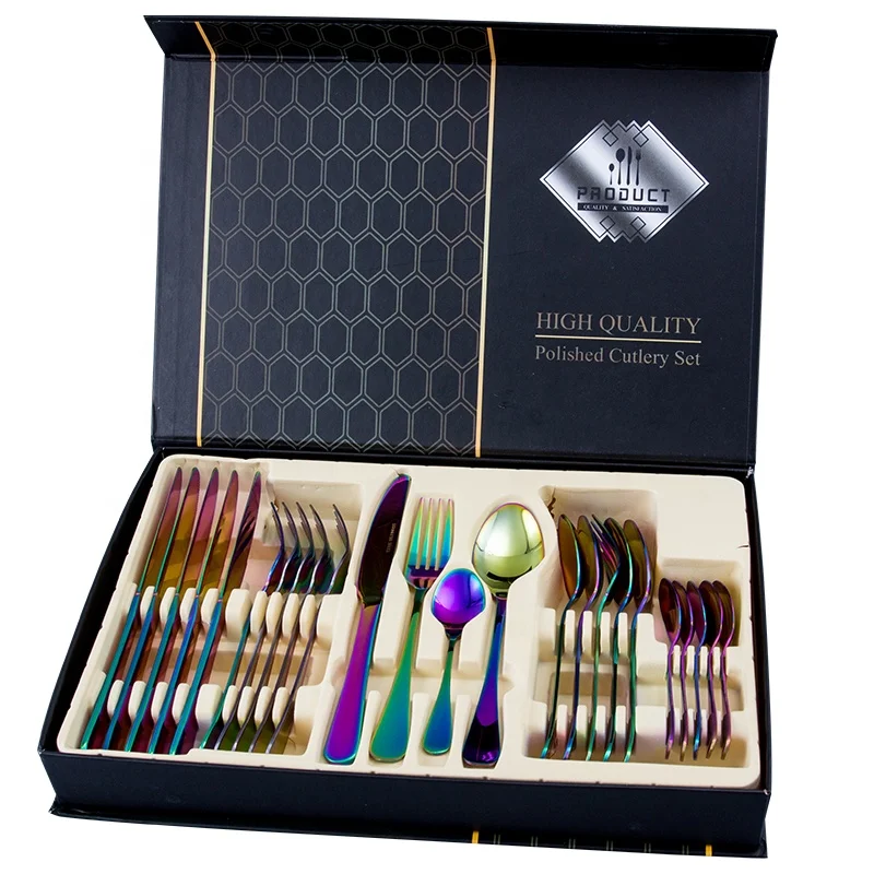 Luxury Flatware Knife Fork Spoon Set 24pcs Cutlery Set Stainless Steel with Gift Box