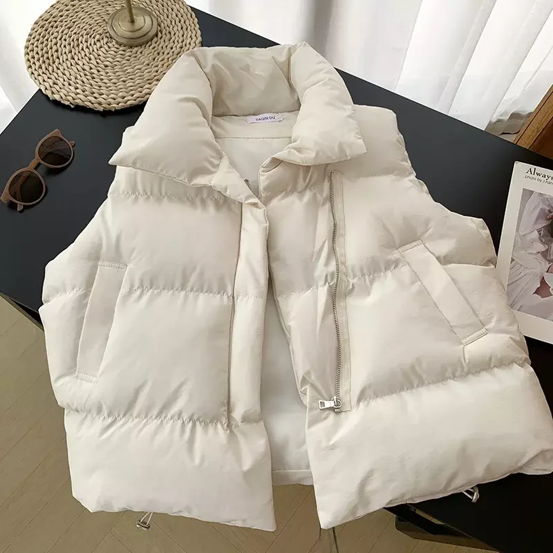 Women Fashion Padded Vest Jacket Waistcoat New Korean Style Sleeveless Puffer Winter Warm Loose Stand Collar Waistcoat