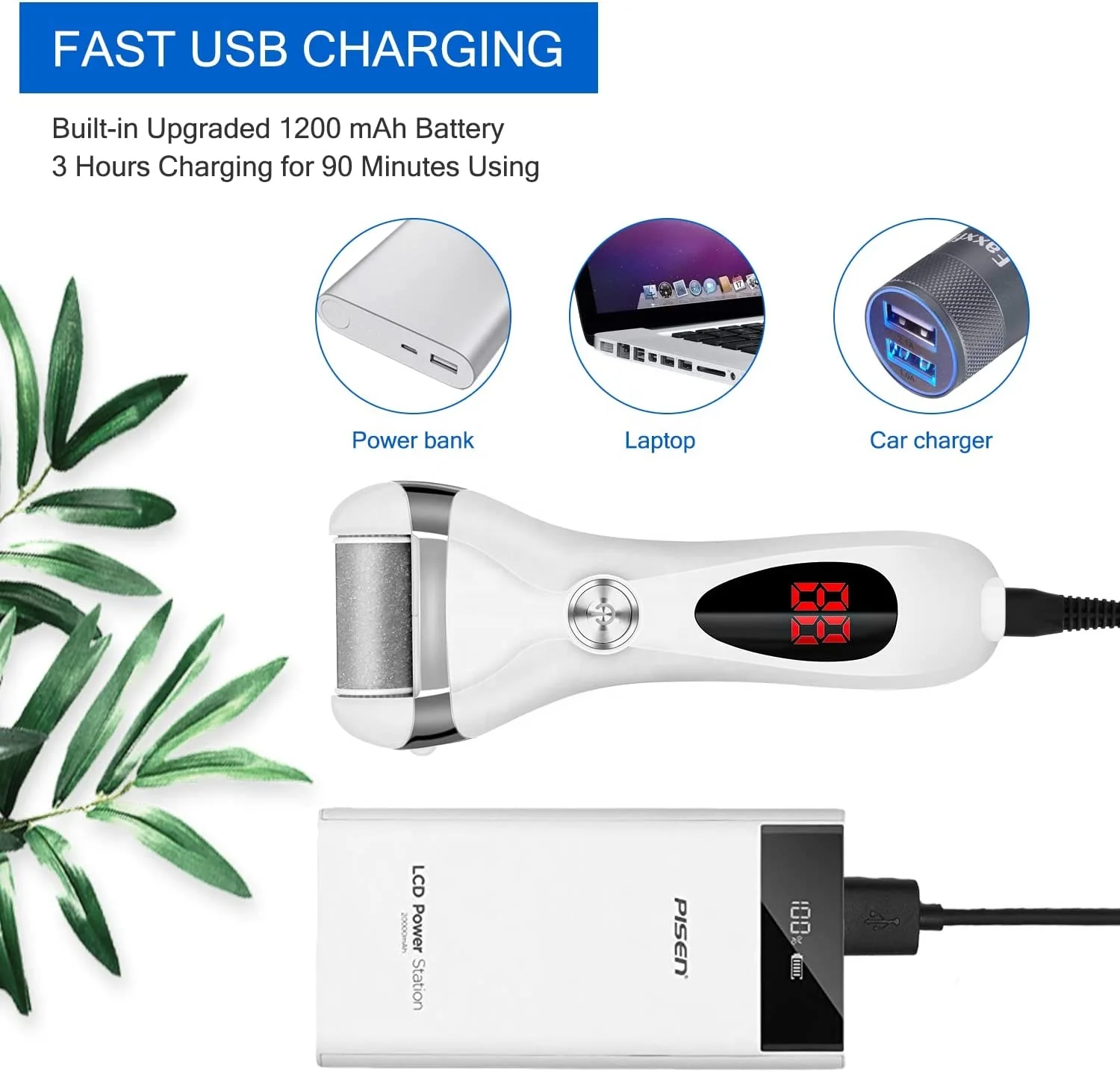 Rechargeable 3 Grinding Heads Waterproof foot scrubber  Callus Eliminator Pedicure Tools Feet Care Kit Pedicure Foot File