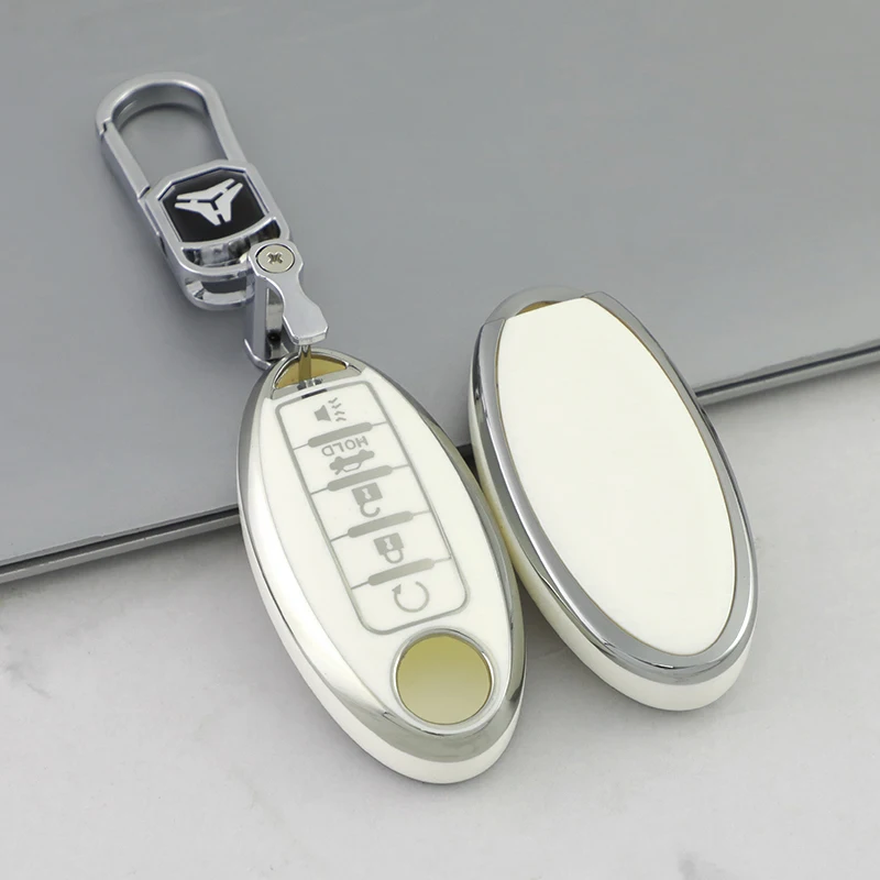 Silver Edge Tpu Car Key Cover&keychain Fob Case For Nissan note Qashqai Pathfinder Rogue Versa Murano Infiniti Q50 accessories
