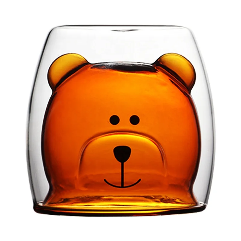 2020 Amazon горячая Распродажа 250 мл Двойная Стенка изолированные толстые очки милый медведь дизайнерские тумбы медведь в форме стеклянной чашки