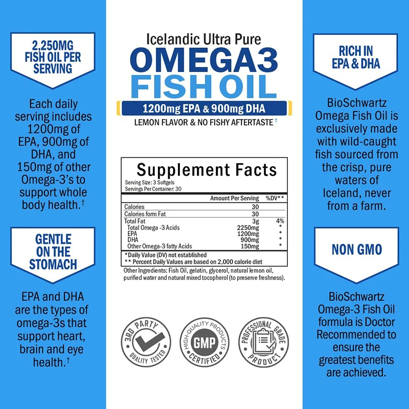 OEM Fish Oil Omega 3 EPA & DHA  Immune & Heart Support Fatty Acids Pills Promotes  Joint Eyes Brain & Skin Health