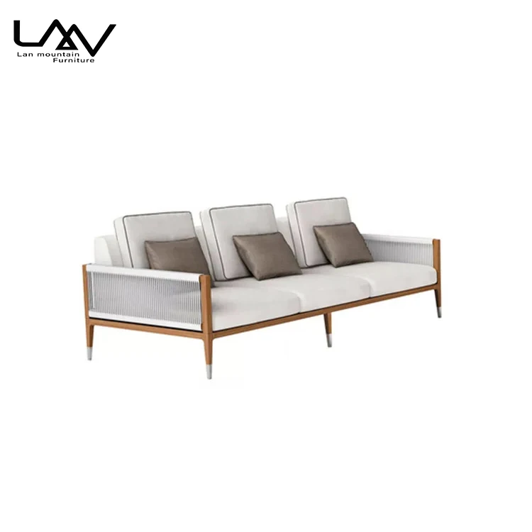 Luxury furniture all weather patio furniture outdoor teak wood furniture wooden garden set rope woven large sofa set