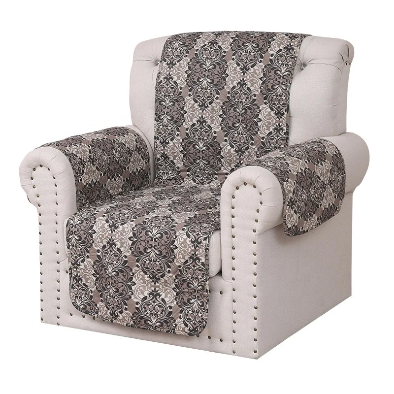 Printed quilted sofa cover customized pattern 100% polyester fabric with cotton filling slipcovers