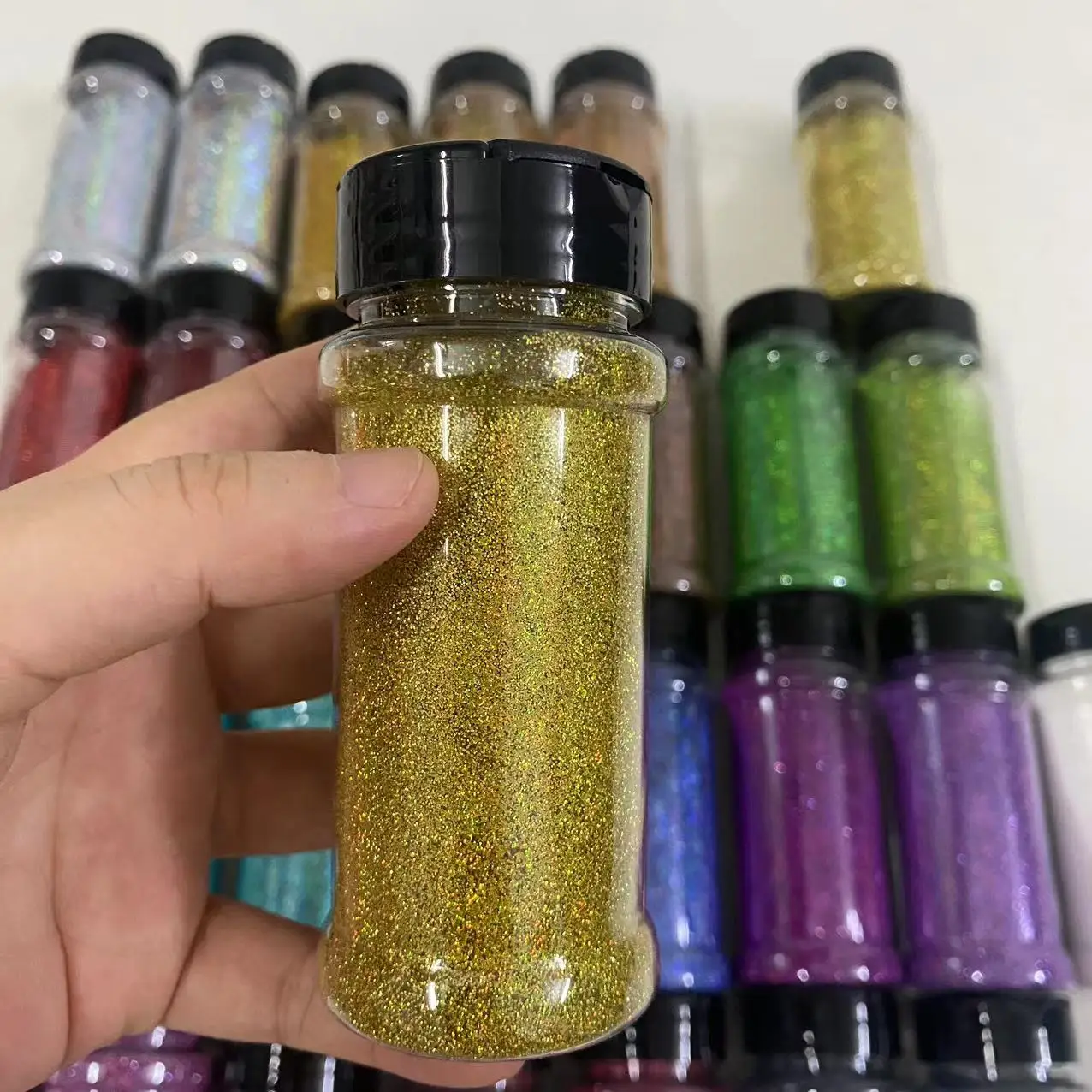 Wholesale 2 Oz Shaker Nail Glitter Hexagon Shaped Car Paint Manufacturer Golden Glitter Powder