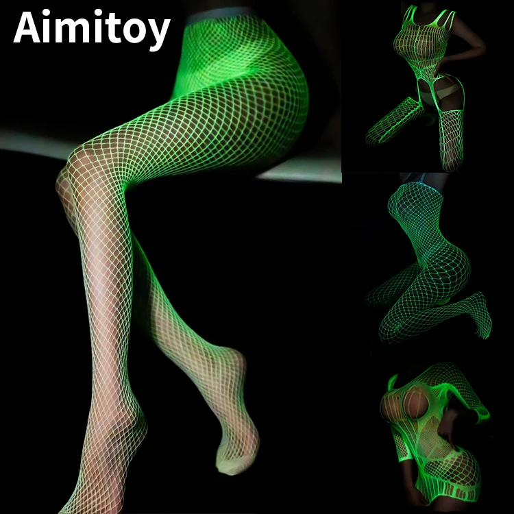 Сексуальные флуоресцентные светящиеся в темноте чулки Aimitoy женские сетчатые колготки леггинсы для вечеринки ночного клуба