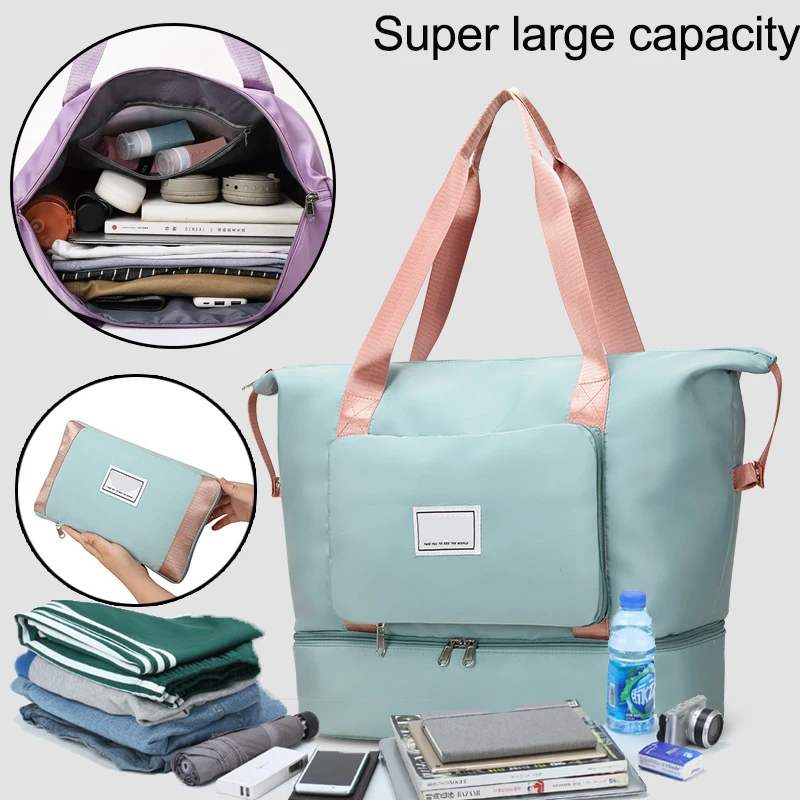 Top Seller Foldable Expandable Dry Wet Waterproof Duffel Holdall Yoga Weekend Shoulder Gym Luggage Travel Tote Bag Women