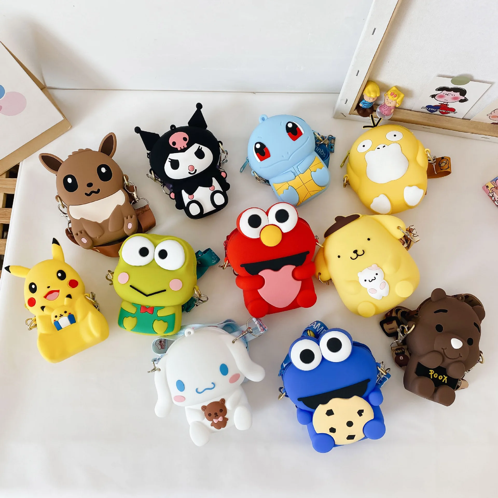 manufacturers children kawaii cute kids shoulder cross body bag cartoon pikachu silicon silicone coin purse for girls