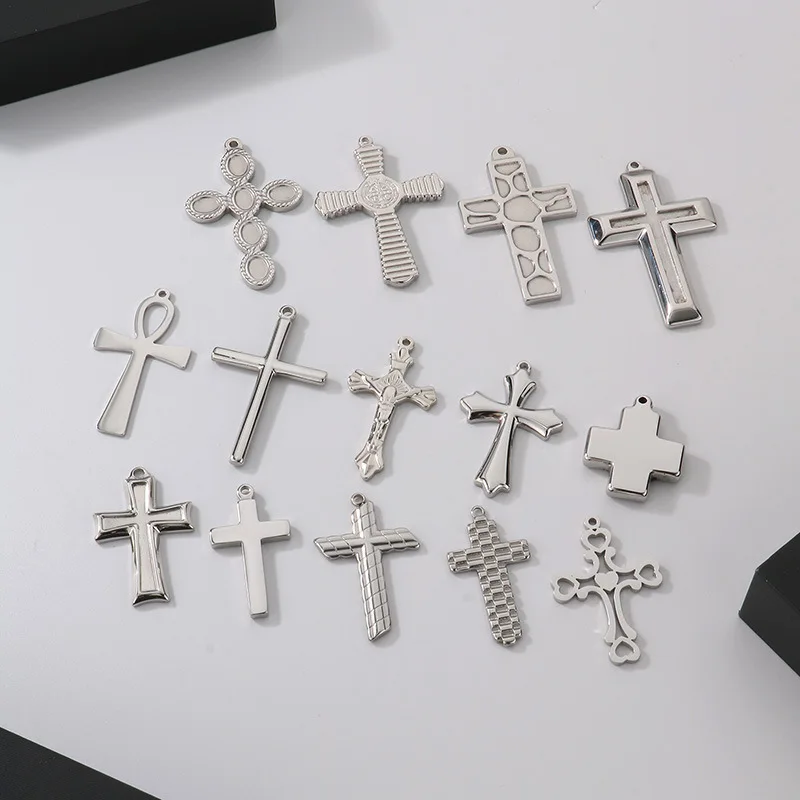 Simple Design 18K Gold Plated Stainless Steel Crucifix Cross Religious Pendant for Jewelry Making Accessories Necklace Bracelet
