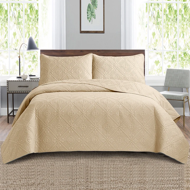 Ultrasonic Bedspread Set Reversible Coverlets Quilts Embossed Bed Cover Bedding for Bedroom