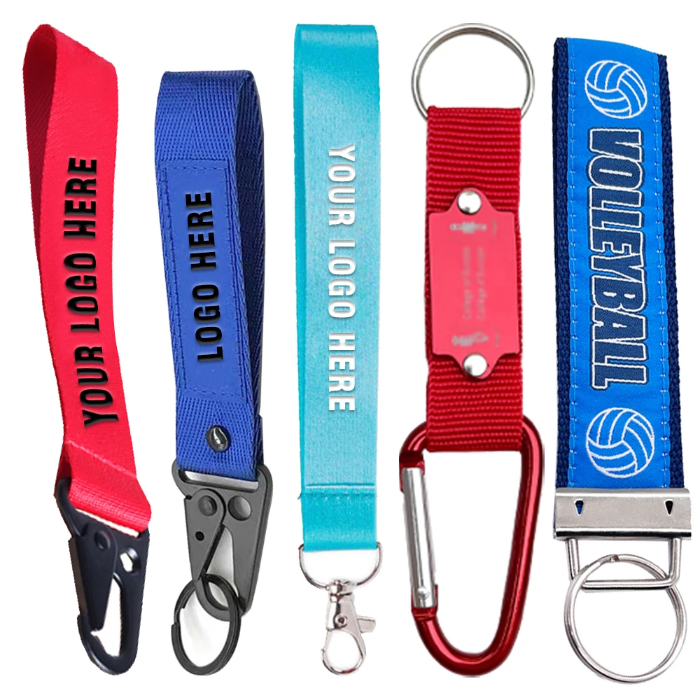 Custom Logo Strap Hand Wrist Polyester Lanyard Carabiner Anime Key Chain Custom Wristlet Lanyard Keychain