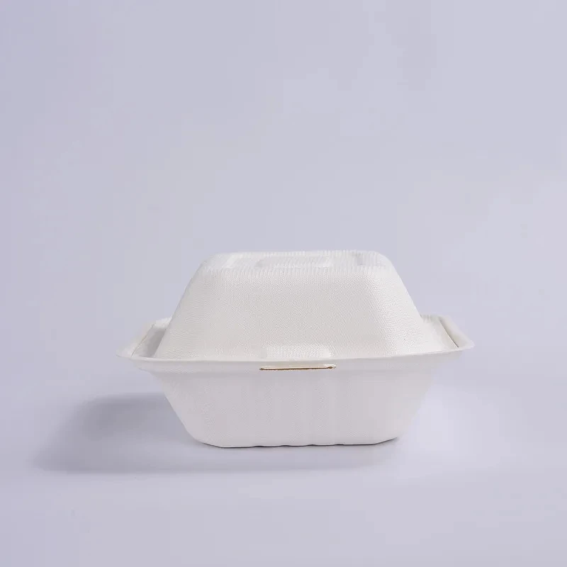 Biodegradable Eco Friendly Hinged lid containers Sugarcane Bagasse Disposable 8' 3-Com Clamshell