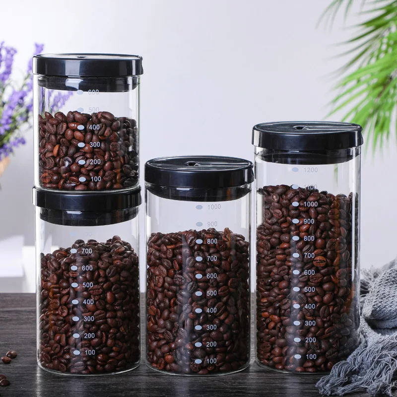 Glass Food Storage Container Coffee Bean Storage Tank with Scale Glass jar with lid