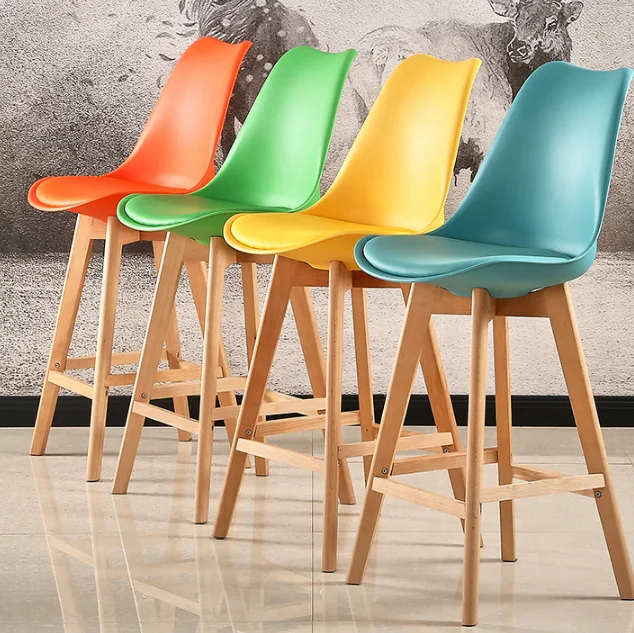 Classical kitchen counter chair elegant beech wood leg counter high bar stools