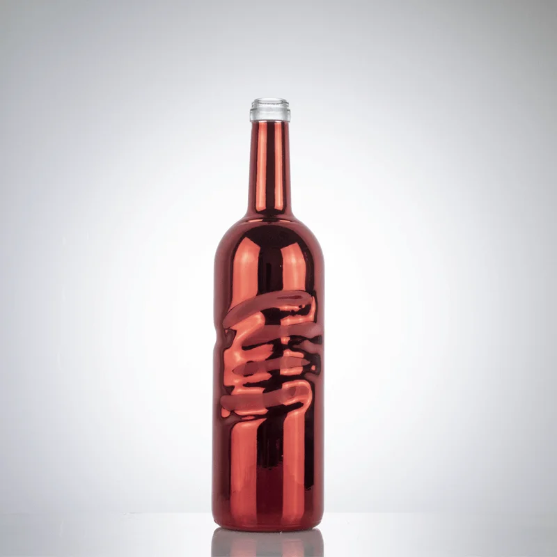 wholesale super flint china supplier empty 75cl 750ml electroplating gold red glass vodke bottles