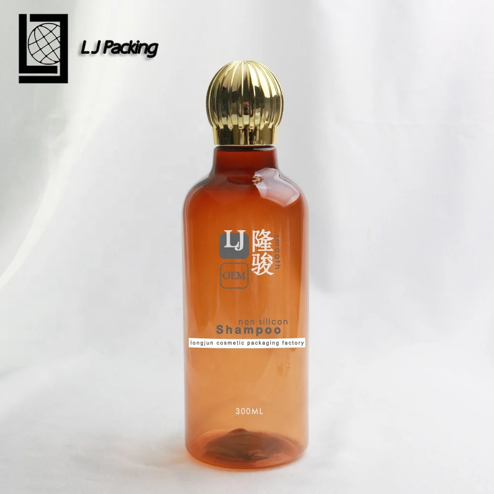 Empty plastic container shampoo and conditioner bottles wholesale with gold screw cap 300ml 250ml
