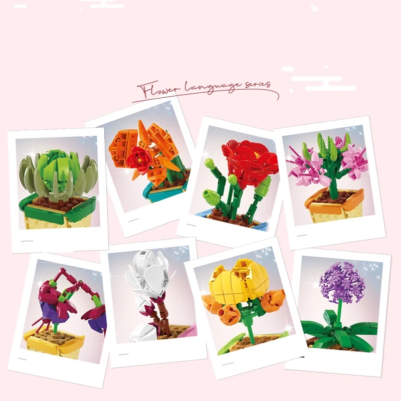 KY81123 KY81124 flower orchid azalea daffodil plant model creative Decoration Building Block Plastic Toy gift for girls kids