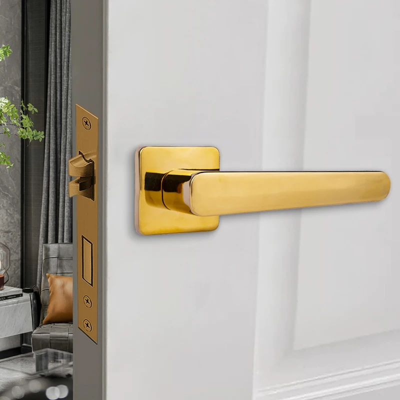 Euro style  Manija de la puerta  door knob Gold PVD knobs Factory Custom made Aluminum Zinc Lever handle gold door handle