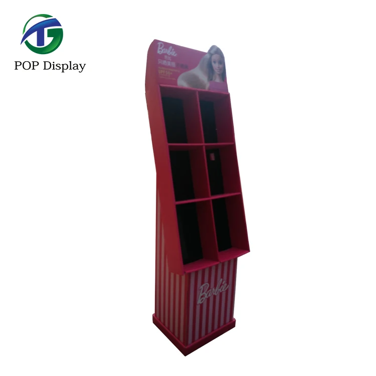 Supermarket Shelf Cosmetics Display Rack Lattice Pink Customized Cardboard Display