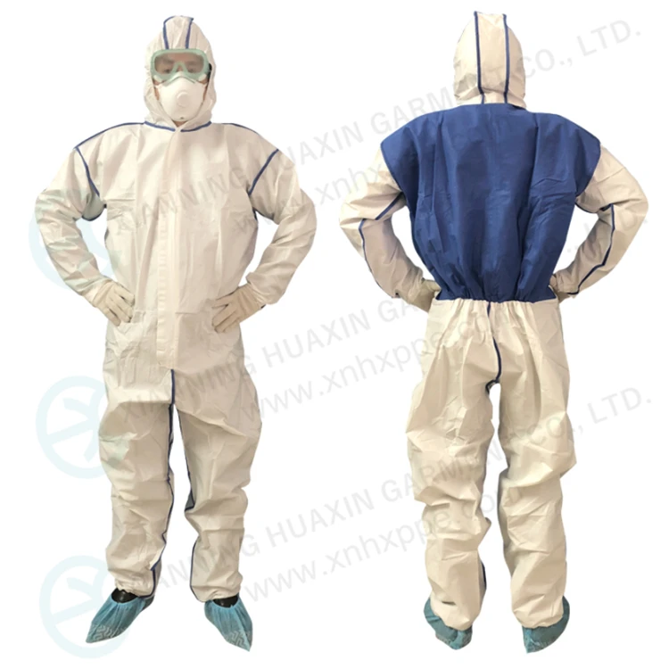 TYPE 5 6 White Microporous Coverall With Breathable Blue SMS Back