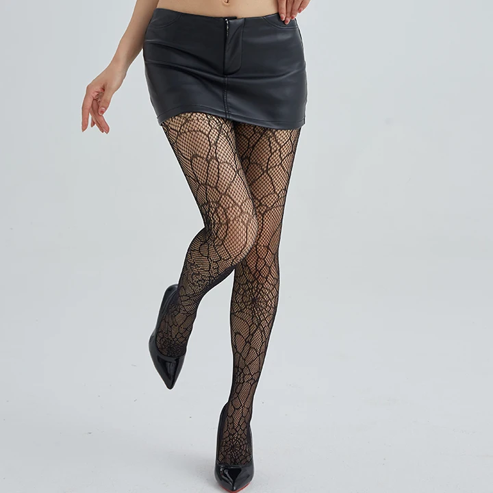 High Waist Transparent Thin Dark Women Sexy Fishnet Black Tights Halloween Net Socks Skull Pantyhose