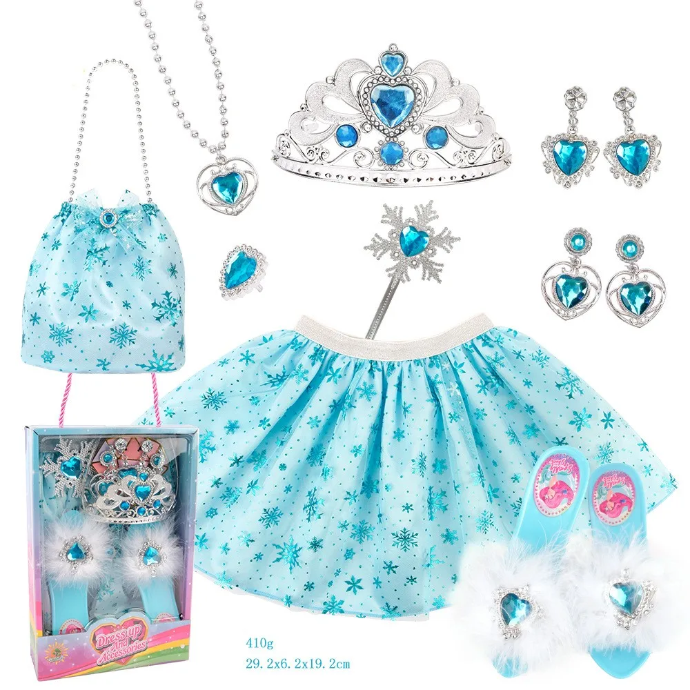 Dress Up Necklaces Earrings Rings and Wand High Heels Shoes Skirt Kids Princess Dress Halloween Costume Girl