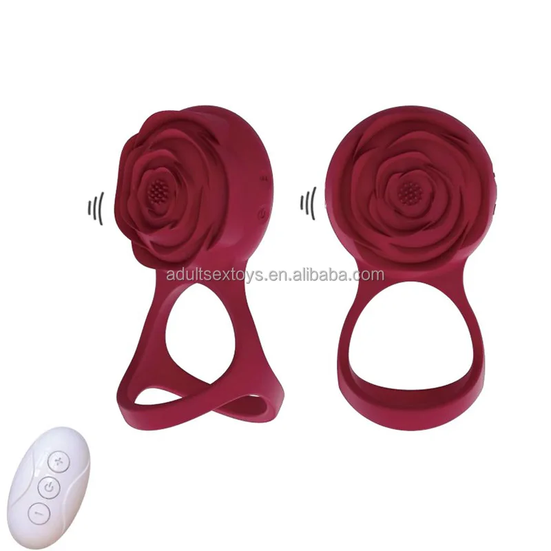 10 Vibrating Cock Ring with Rose Clitoral Stimulator Remote Control Penis Ring Vibrator Couples Adult Sex Toys for Men Women
