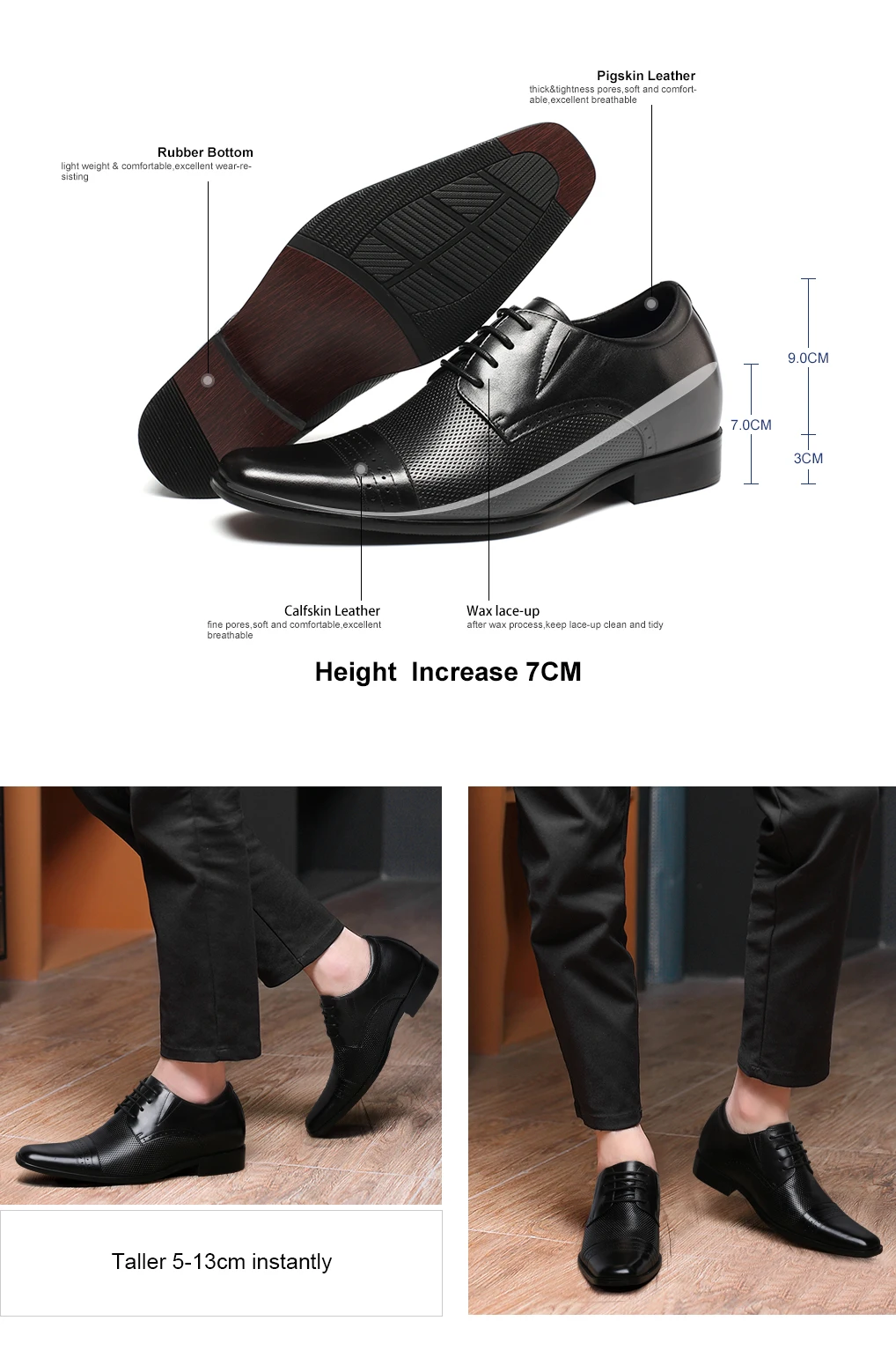 fashion lace up leather men formal , height increasing footwear elevator business wedding formal men dress shoes