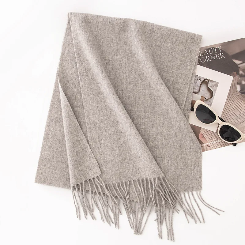 2024 New Real Wool Cashmere Solid Color Scarf Women High-Quality Luxury Winter Warm All-match Men Shawl Wholesale