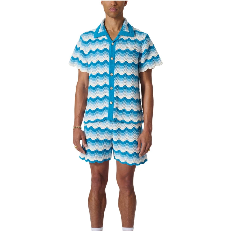 Fashion Logo custom men knitted top knitwear mesh hollow out polo knitwear summer knit t-shirt crochet shirt sweater