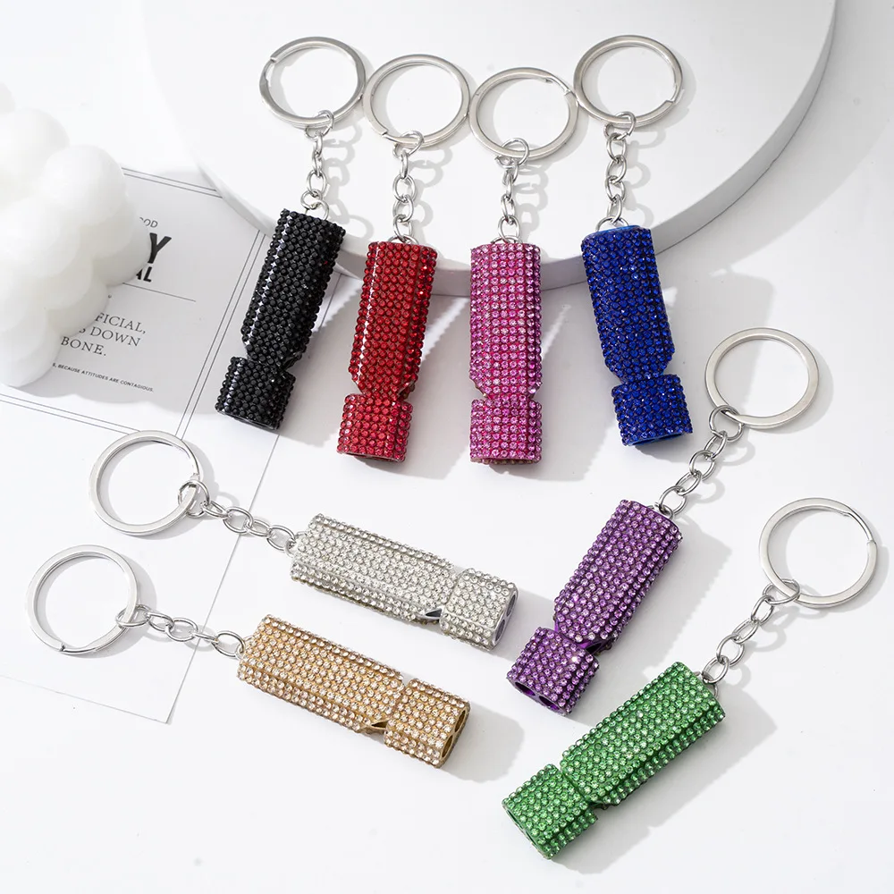 Diamond Keychain Girls Women Self Defense Keychain Set Accessories colorful Diamond Bling crystal rhinestone Whistle Key chains