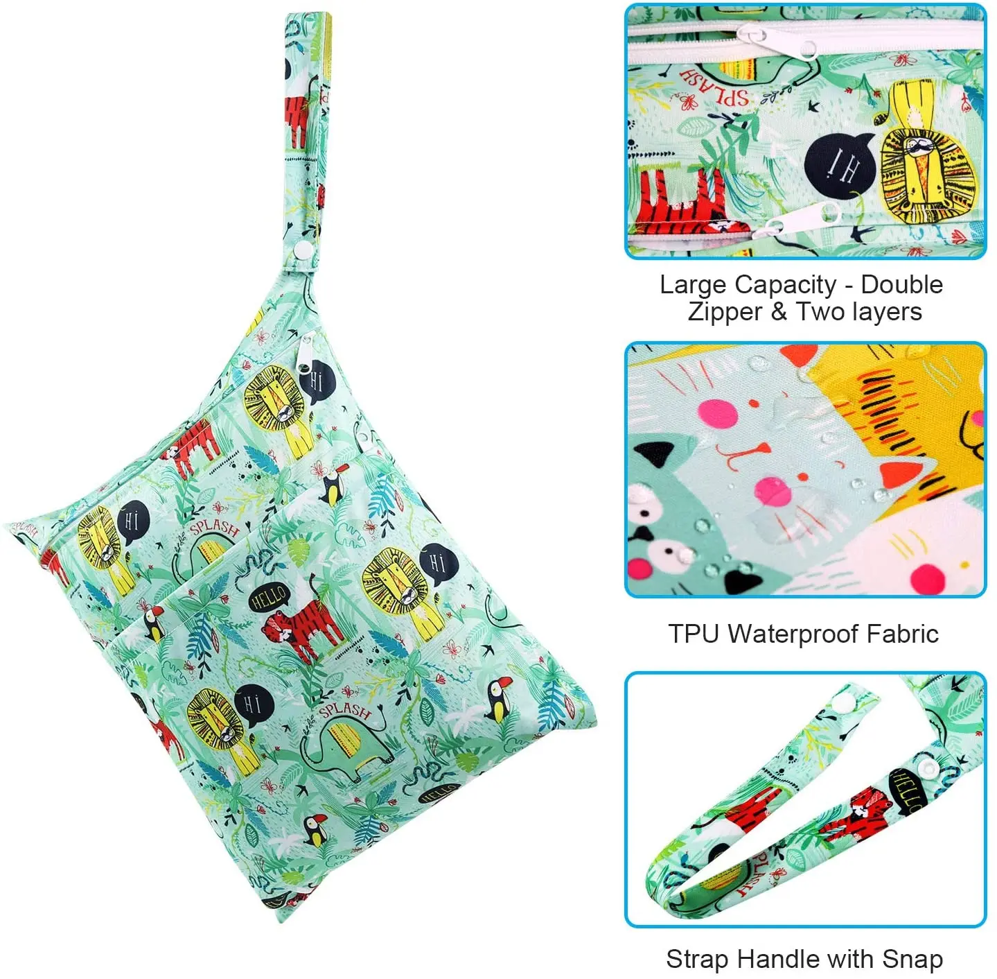  Asenappy Waterproof Diaper Wet Bags Double Zipper Travel Printed