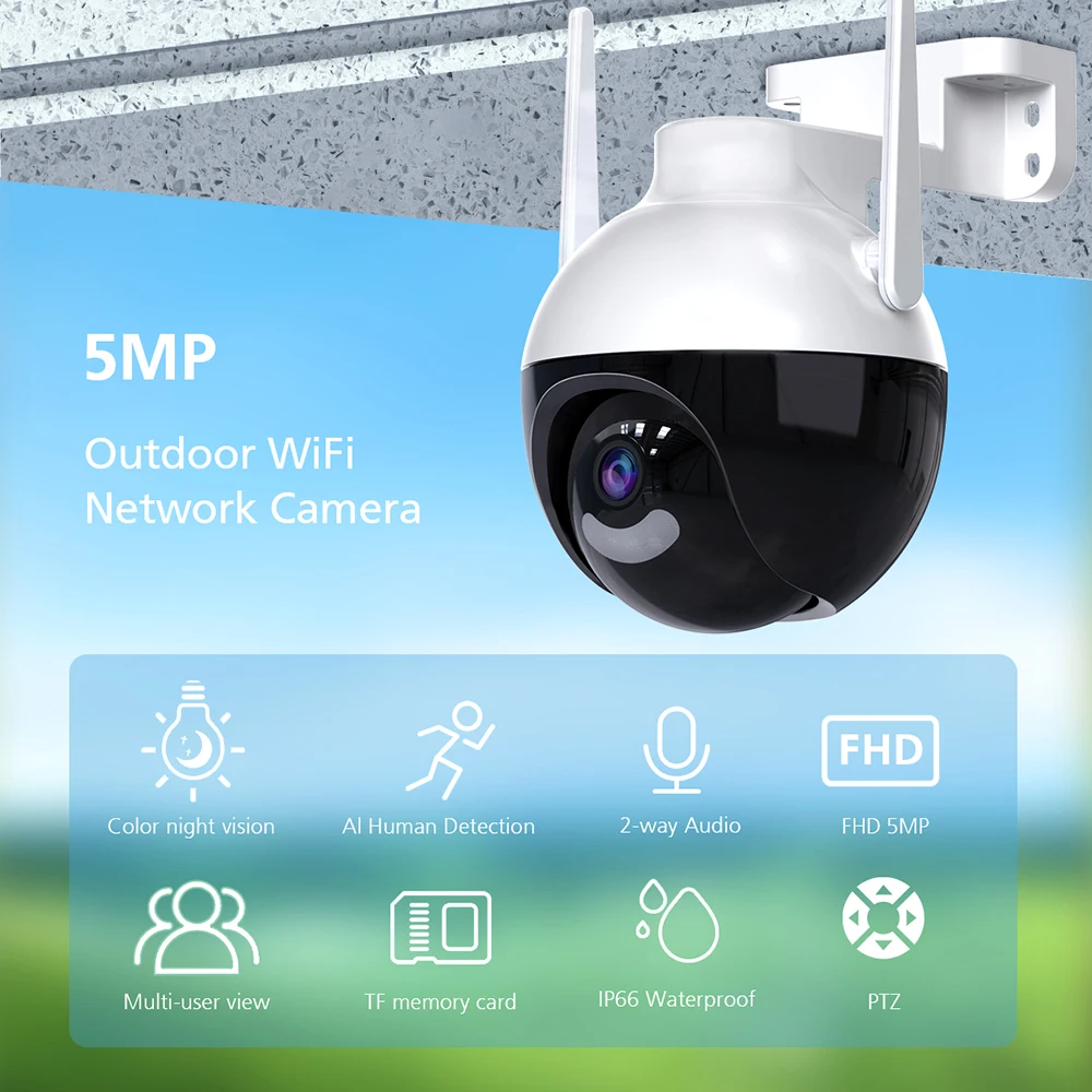 Беспроводная HD 5MP полноцветная камера ночного видения Icsee Robot наружная Ip Wifi Cctv