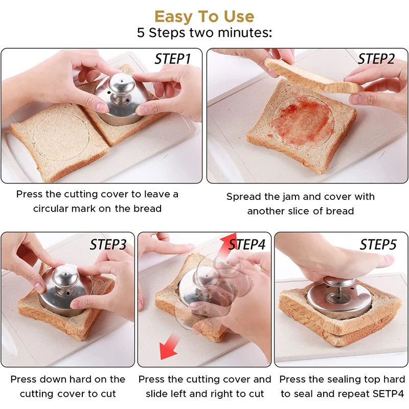 Stainless Steel Sandwich Sealer Cutter Uncrustables Peanut Butter and Jelly Sandwiches Tool Cutter Sandwich Maker