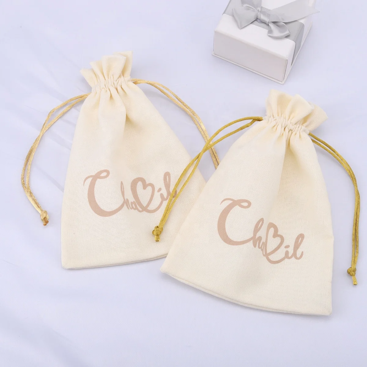 Eco-Friendly Custom Logo Cotton Linen Drawstring Dust Bag For Gift Organic Natural Cotton Packing Pouch