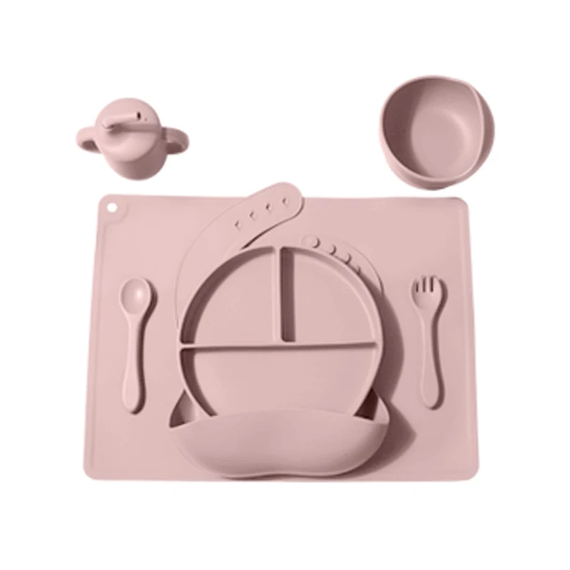 Factory Top Supplier Kids Dining Food Safe Kid Feed Set Suction Plate Bowl Snack Cup Baby Bibs Silicone Baby Feeding Set