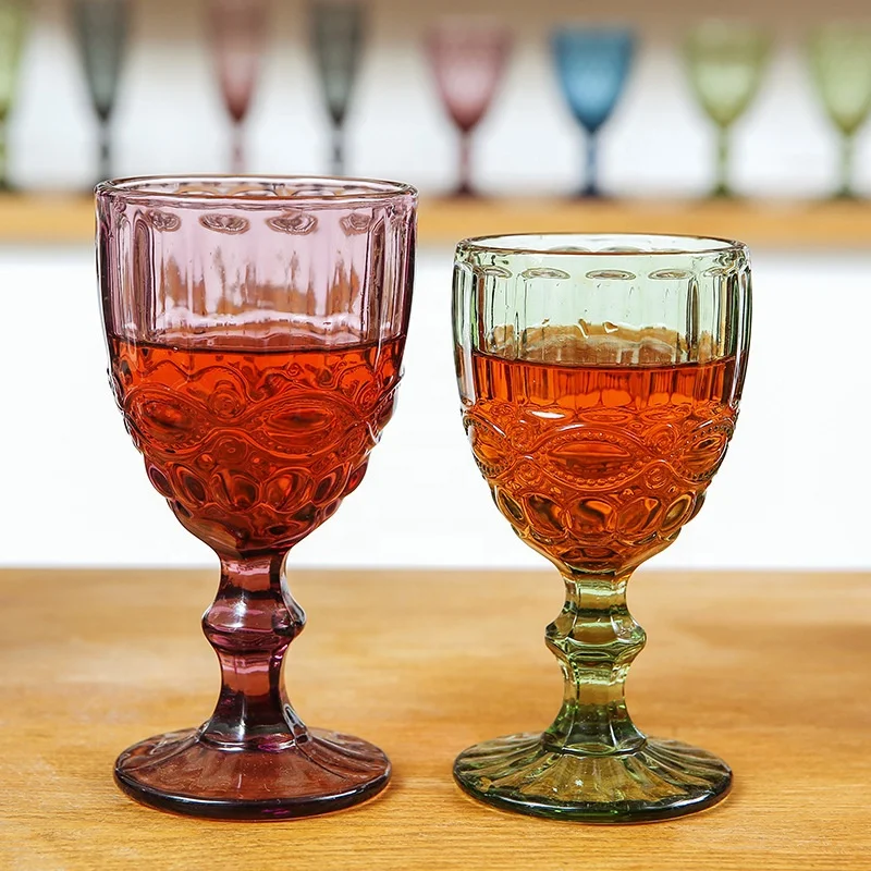 3 patterns + 2 size options Wholesale high quality Different Embossed Pattern Glass Goblet Glass Goblet wine glass cup