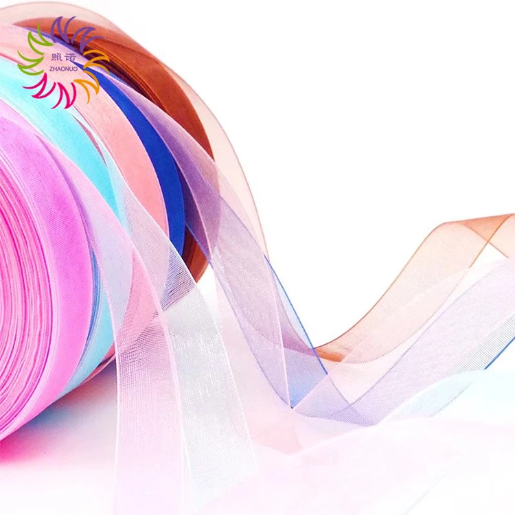 
ZHAONUO roll 1.5cm premium clear white silk christmas sheer chiffon organza gift ribbon in bulk 