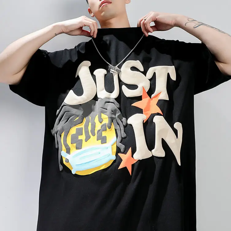 100% Cotton High quality Oversized Logo Custom Thick Tee Shirt With Puff Printing T-shirt