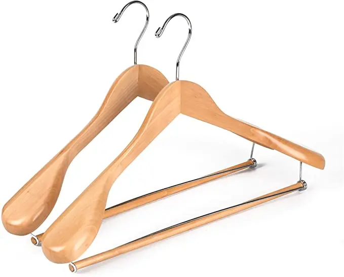 Natural Luxury Wooden Suit Hangers Wide Wood Hanger for Coats and Pants with Locking Bar suit hanger luxury