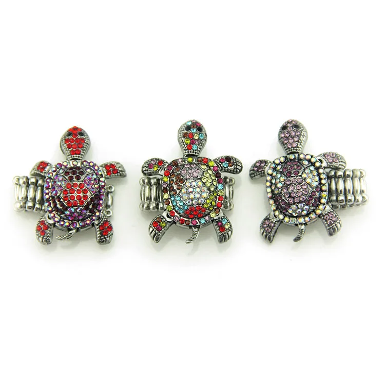 Wholesale Retro Adjustable Zinc Alloy Colorful  Animal Tortoise Crystal Rhinestone Elastic Ring